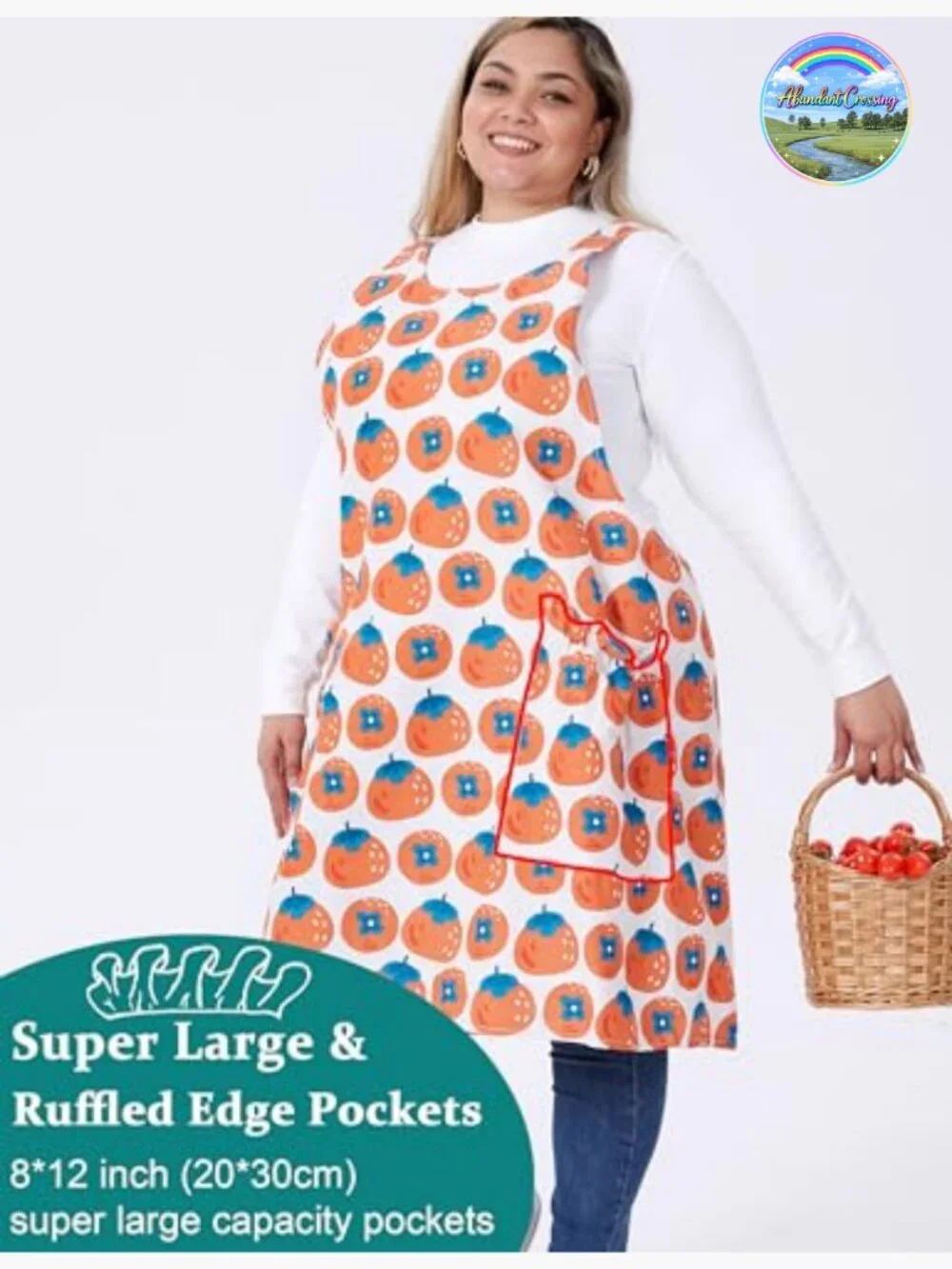 Plus Size Cotton Linen Blend Apron with Cross Back Adjustable Straps